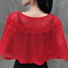 ERFMFKL Woman's Blouse Ice Silk Hollow Knitted Shawl Conditioning Neck Pullover Cape Pearl white view 4