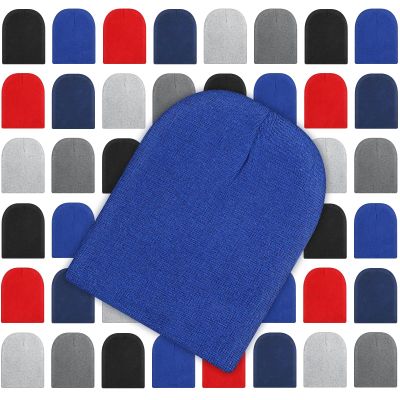 Toulite 48 Pcs Winter Beanies Bulk Beanie Hats Warm Knitted Cuffed Skull Cap Winter Hats for Women Men(Classic Colors)