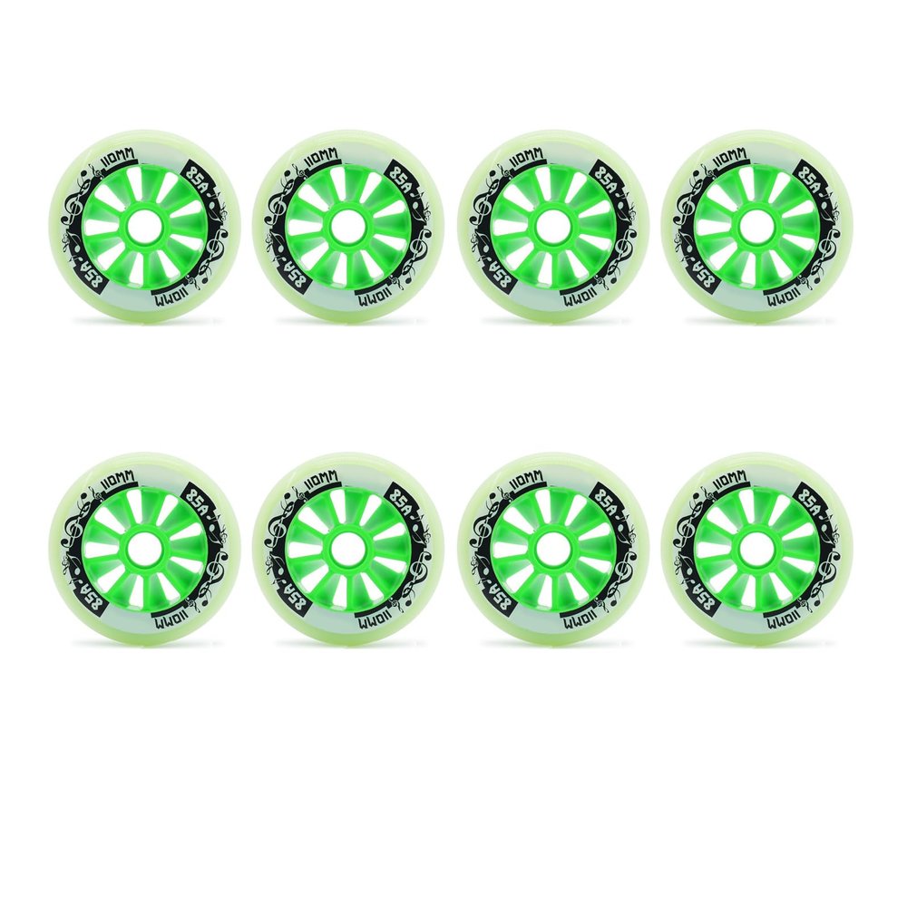 JHKJ Inline Wheels Replacement Wheels 90MM 100MM 110MM Inline Speed Wheels Hardness 85A 8-Pack for Outdoor Inline Hockey Replacement Wheels,Green,90MM