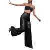 Adoeren Women Sequin Flare Long Pants Glitter Wide Leg Bell Bottom Palazzo Trousers Y2k Sparkly Disco Party Wear(D Black,M) view 2
