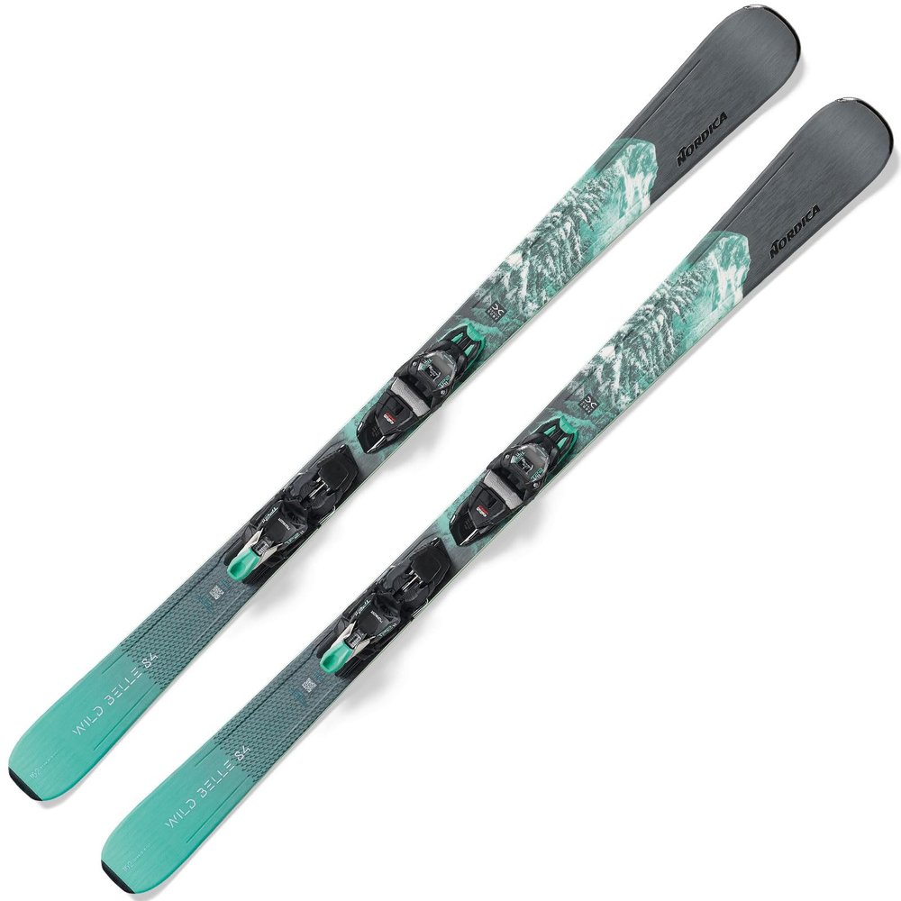 NORDICA Women's Wild Belle DC 84 Stable Durable Chassis Maneuverable All Mountain Alpine Snow Skis with TP2 Light 11 FDT Bindings, Black - Teal, 144