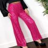 Adoeren Women Sequin Flare Long Pants Glitter Wide Leg Bell Bottom Palazzo Trousers Y2k Sparkly Disco Party Wear(A Rose,M) view 2