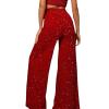 Adoeren Women Sequin Flare Long Pants Glitter Wide Leg Bell Bottom Palazzo Trousers Y2k Sparkly Disco Party Wear(C Red,M) view 2