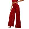 Adoeren Women Sequin Flare Long Pants Glitter Wide Leg Bell Bottom Palazzo Trousers Y2k Sparkly Disco Party Wear(C Red,M) view 3