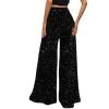 Adoeren Women Sequin Flare Long Pants Glitter Wide Leg Bell Bottom Palazzo Trousers Y2k Sparkly Disco Party Wear(C Black,M) view 2