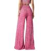 Adoeren Women Sequin Flare Long Pants Glitter Wide Leg Bell Bottom Palazzo Trousers Y2k Sparkly Disco Party Wear(C Pink,X-L) view 2