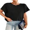 Women's 2023 Summer Casual T-Shirt Solid Waffle Knit Batwing Sleeve Tee Black view 1