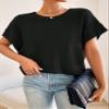 Women's 2023 Summer Casual T-Shirt Solid Waffle Knit Batwing Sleeve Tee Black view 2