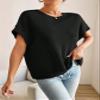Women's 2023 Summer Casual T-Shirt Solid Waffle Knit Batwing Sleeve Tee Black view 4