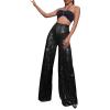Adoeren Women Sequin Flare Long Pants Glitter Wide Leg Bell Bottom Palazzo Trousers Y2k Sparkly Disco Party Wear(D Black,X-L) view 3