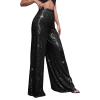 Adoeren Women Sequin Flare Long Pants Glitter Wide Leg Bell Bottom Palazzo Trousers Y2k Sparkly Disco Party Wear(D Black,X-L) view 4