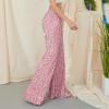 Adoeren Women Sequin Flare Long Pants Glitter Wide Leg Bell Bottom Palazzo Trousers Y2k Sparkly Disco Party Wear(C Light Pink,M) view 3