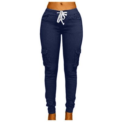 High Waist Yoga Leggings for Women, Tummy Control Workout Running Solid Stretch Cargo Pocket Leggings with 4 Pockets Navy