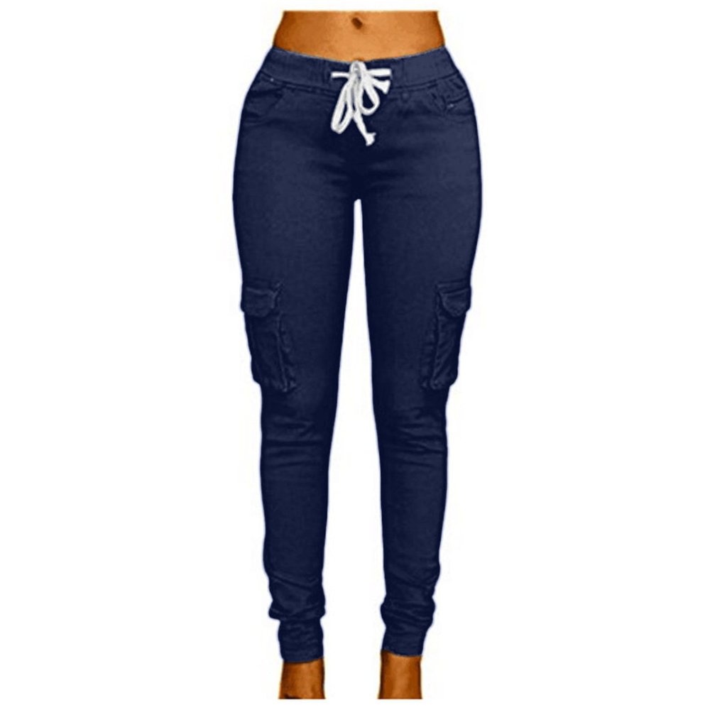 High Waist Yoga Leggings for Women, Tummy Control Workout Running Solid Stretch Cargo Pocket Leggings with 4 Pockets Navy