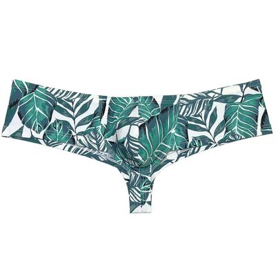 Jaxu Men's Mini Cheek Underwear Bulge Pouch Hipster Boxer Brief Booty Short Half Hip Brazilian Bikini Skimpy Swimwear Konjac Leaf M
