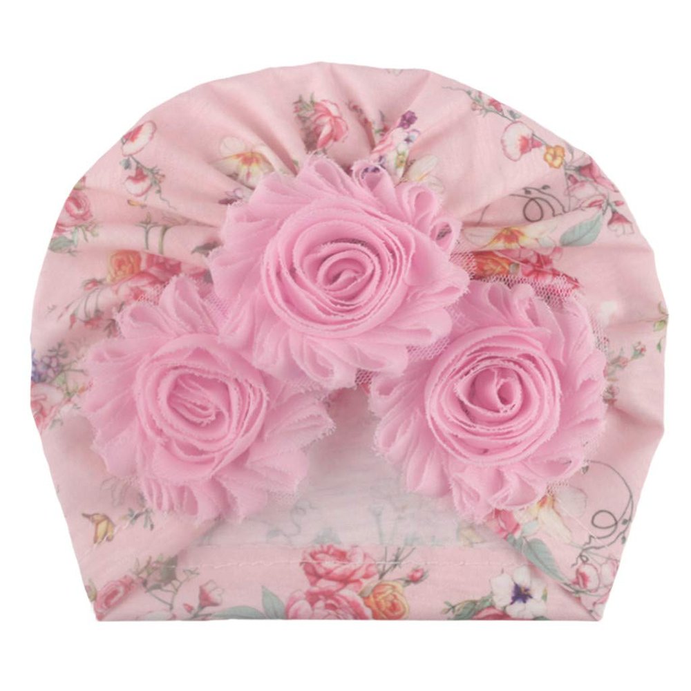 Girls Flowers Head Wraps Newborn Baby Cap Floral Mesh Hair Turban Cap Stretchy Lightweight Head Scarves (A, One Size)
