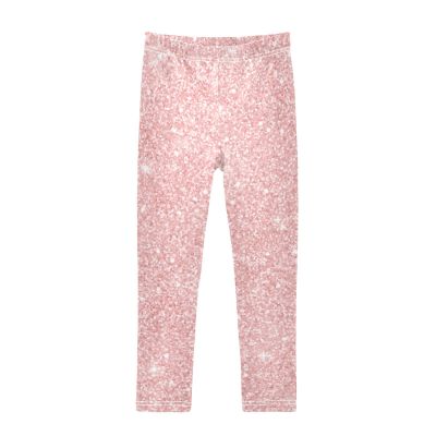 Aflyko Girls' Leggings Pink Glitter Big Kids Athletic Pants Dance Tights Yoga Ballet Comfortable Soft Everyday Wear 7-8T