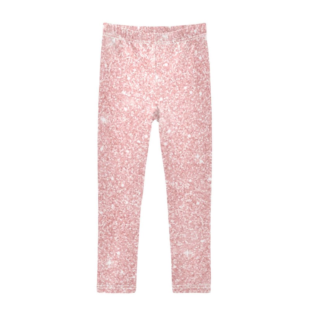 Aflyko Girls' Leggings Pink Glitter Big Kids Athletic Pants Dance Tights Yoga Ballet Comfortable Soft Everyday Wear 7-8T