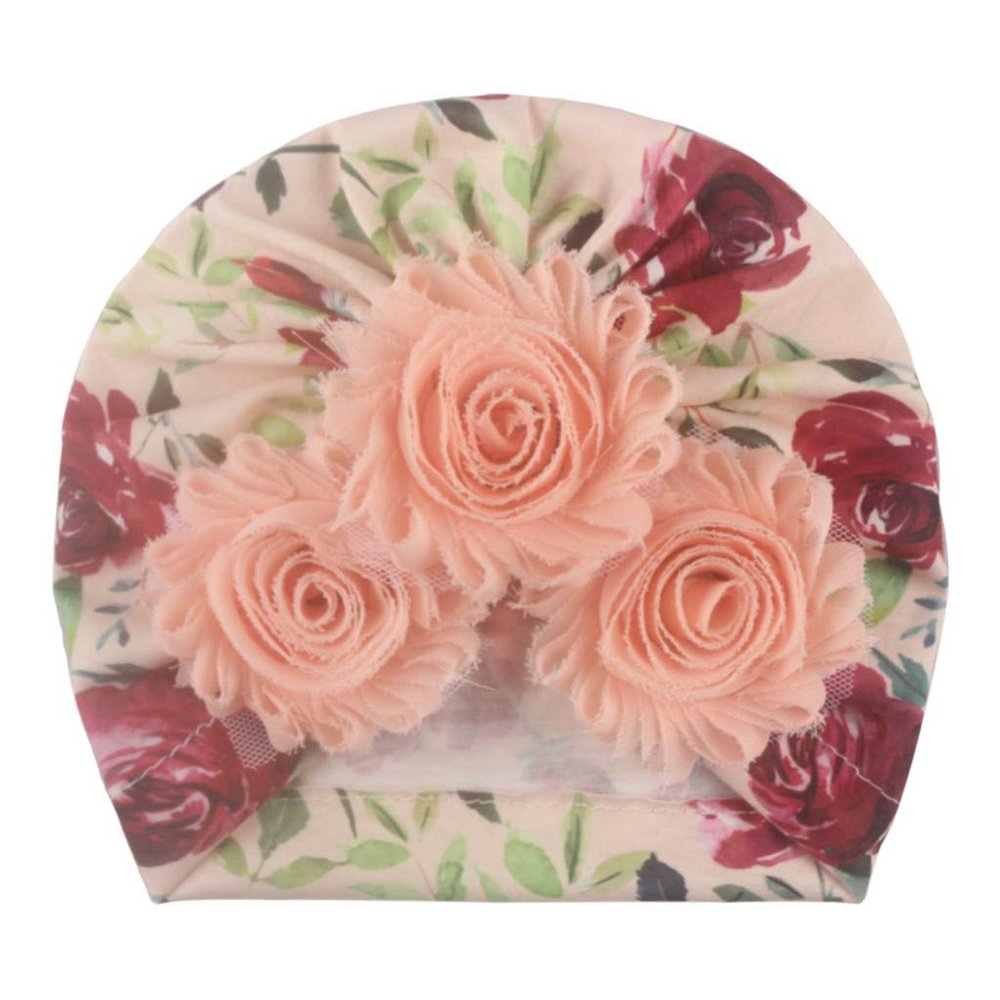 Girls Flowers Head Wraps Newborn Baby Cap Floral Mesh Hair Turban Cap Stretchy Lightweight Head Scarves (E, One Size)