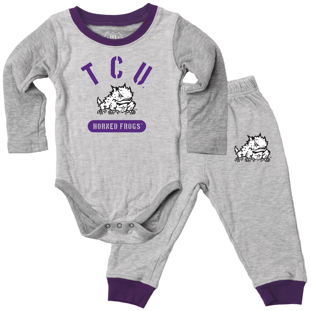 Wes and Willy Baby College Jie Jie Long Sleeve Bodysuit and Pant Set (Texas Christian TCU, 6M)