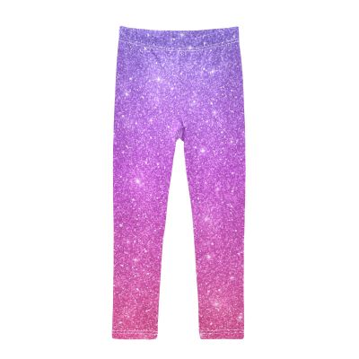 Aflyko Girls' Leggings Purple Pink Glitter Kids Athletic Pants Dance Tights Yoga Ballet Running Workout Everyday Wear 5T