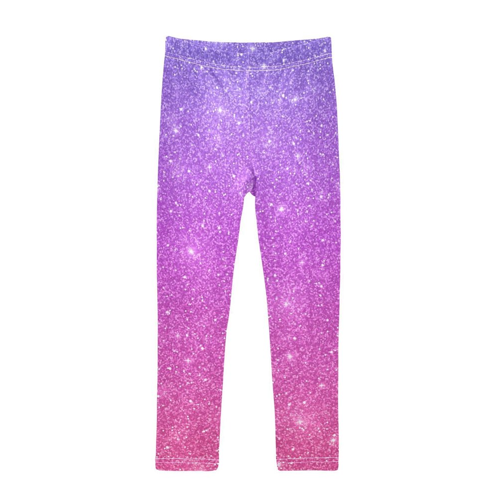 Aflyko Girls' Leggings Purple Pink Glitter Kids Athletic Pants Dance Tights Yoga Ballet Running Workout Everyday Wear 5T