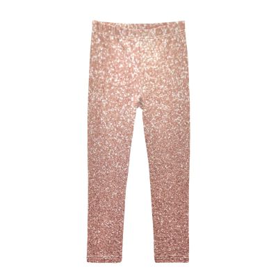 Aflyko Girls' Leggings Rose Gold Sparkle Big Kids Athletic Pants Dance Tights Yoga Ballet Comfortable Soft Everyday Wear 7-8T