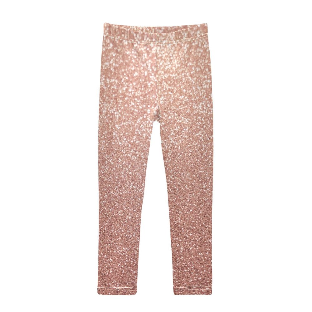Aflyko Girls' Leggings Rose Gold Sparkle Big Kids Athletic Pants Dance Tights Yoga Ballet Comfortable Soft Everyday Wear 7-8T