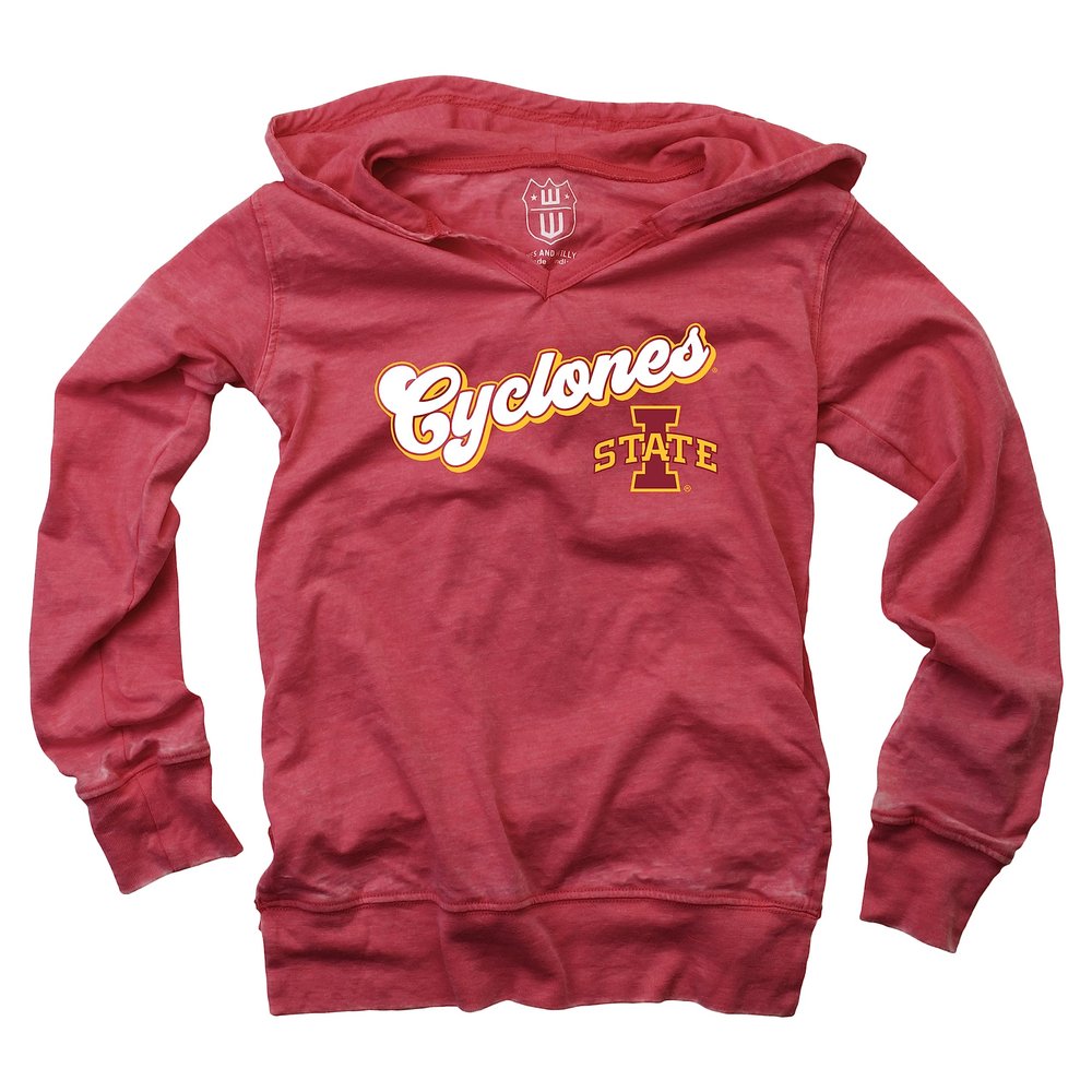 Wes and Willy NCAAA Girls V-Neck Hoodie Tee,Iowa State Cyclones,6X,Deep Maroon