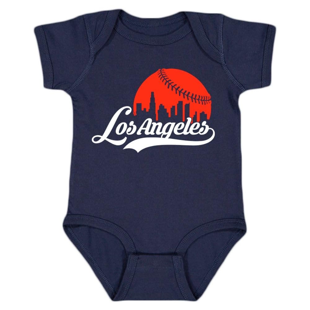 Xtreme Apparrel Los Angeles Skyline Kid's Baby Bodysuit for Baseball Fans (Navy, 24M)