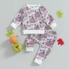 JeuaPho Baby Boy Halloween Outfits Pumpkin Pie Print Long Sleeve Sweatshirt and Pant for Toddler 2 Piece Fall Clothes Set (09 Pink, 6-12 Months) view 4
