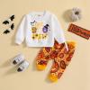 JeuaPho Baby Boy Halloween Outfits Pumpkin Pie Print Long Sleeve Sweatshirt and Pant for Toddler 2 Piece Fall Clothes Set (Orange White, 12-18 Months) view 4