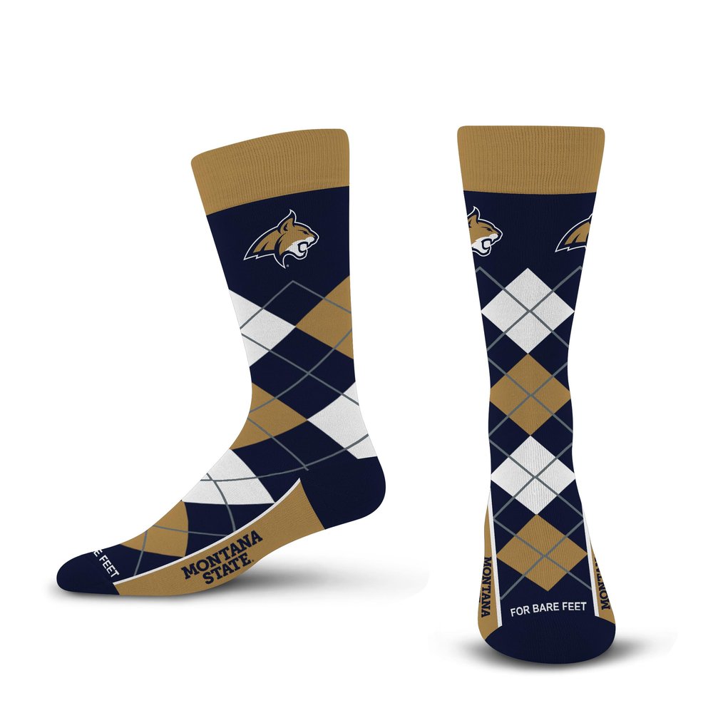 For Bare Feet NCAA MONTANA STATE BOBCATS Argyle Remix Premium Dress Sock Team Color OSFM