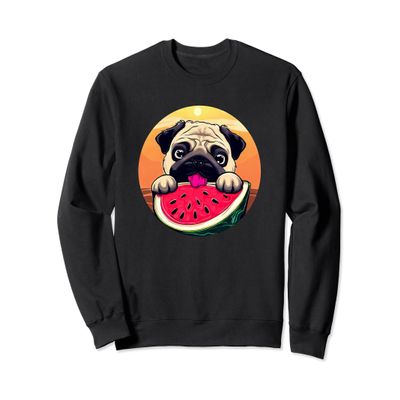 pug and dog watermelon round sunset Sweatshirt