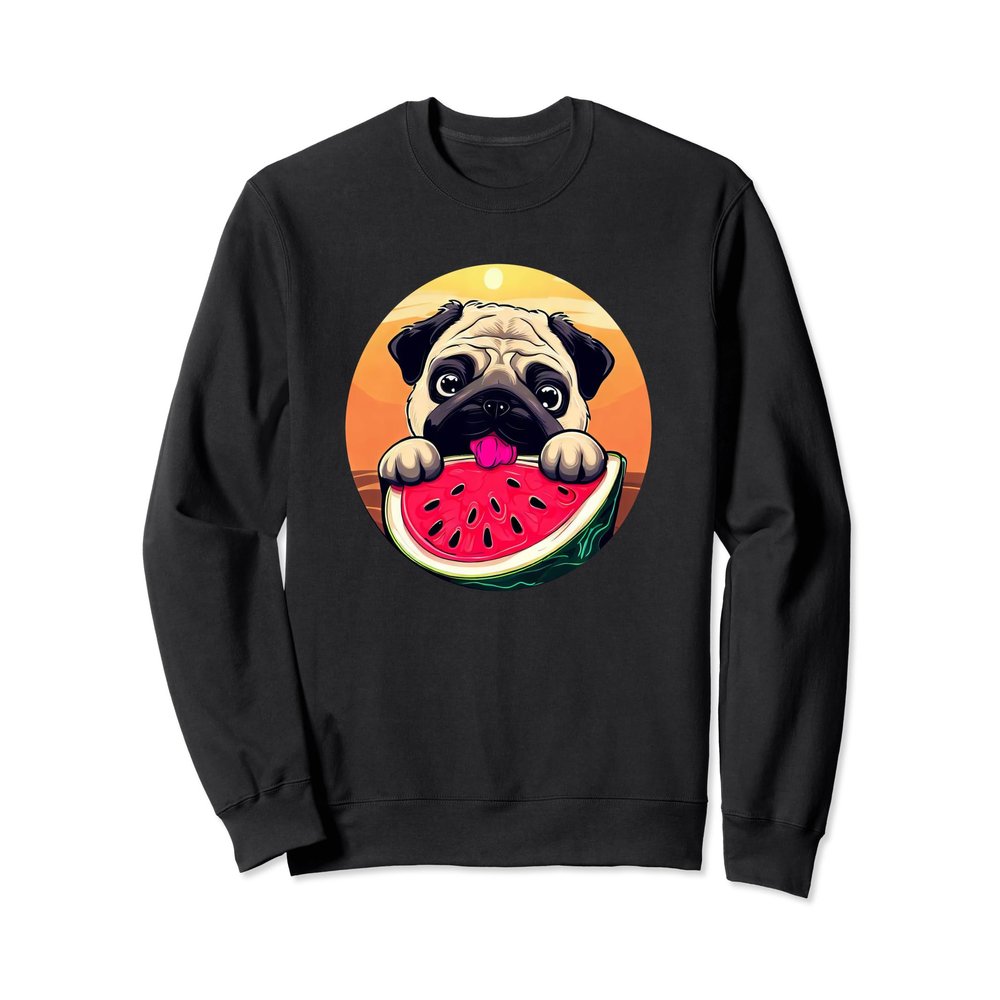 pug and dog watermelon round sunset Sweatshirt