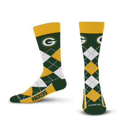 For Bare Feet NFL GREEN BAY PACKERS Argyle Remix Premium Dress Sock Team Color OSFM