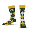 For Bare Feet NFL GREEN BAY PACKERS Argyle Remix Premium Dress Sock Team Color OSFM view 1