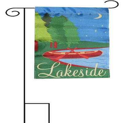 12x18 Lakeside Canoe Boat Night Sleeved w/Garden Stand 12"x18" Flag