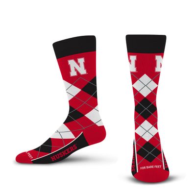 For Bare Feet NCAA NEBRASKA CORNHUSKERS Argyle Remix Premium Dress Sock Team Color OSFM