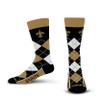 For Bare Feet NFL NEW ORLEANS SAINTS Argyle Remix Premium Dress Sock Team Color OSFM view 1