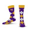 For Bare Feet NCAA LSU TIGERS Argyle Remix Premium Dress Sock Team Color OSFM view 1
