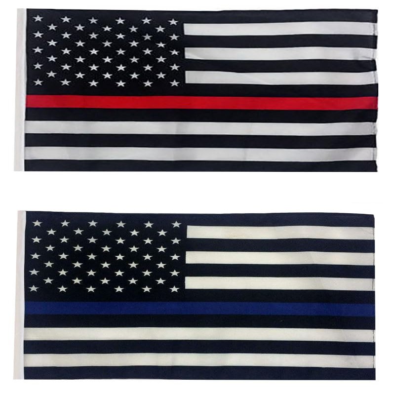 12x18 12"x18" USA Police Thin Blue & Fire Thin Red Line Sleeve Flag Boat Garden