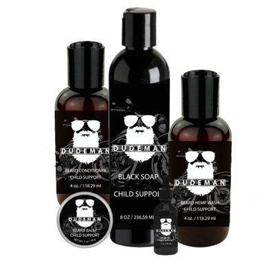 DUDEMAN Child Support Bundle, Valentine's Day Gift For Men, Grooming Kit For Men, Beard Grooming Kit, Beard Oil, Beard Balm, Black Soap, Beard Wash, Beard Conditioner
