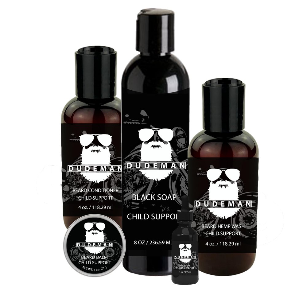 DUDEMAN Child Support Bundle, Valentine's Day Gift For Men, Grooming Kit For Men, Beard Grooming Kit, Beard Oil, Beard Balm, Black Soap, Beard Wash, Beard Conditioner