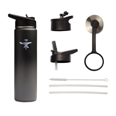 BodyForge Sports Water Bottle - 22oz, 3 Lids & Straw Lid, Leak Proof Stainless Steel Gym & Sport Bottles for Men, Women & Kids - Double Walled, Insulated Thermos, Metal Canteen