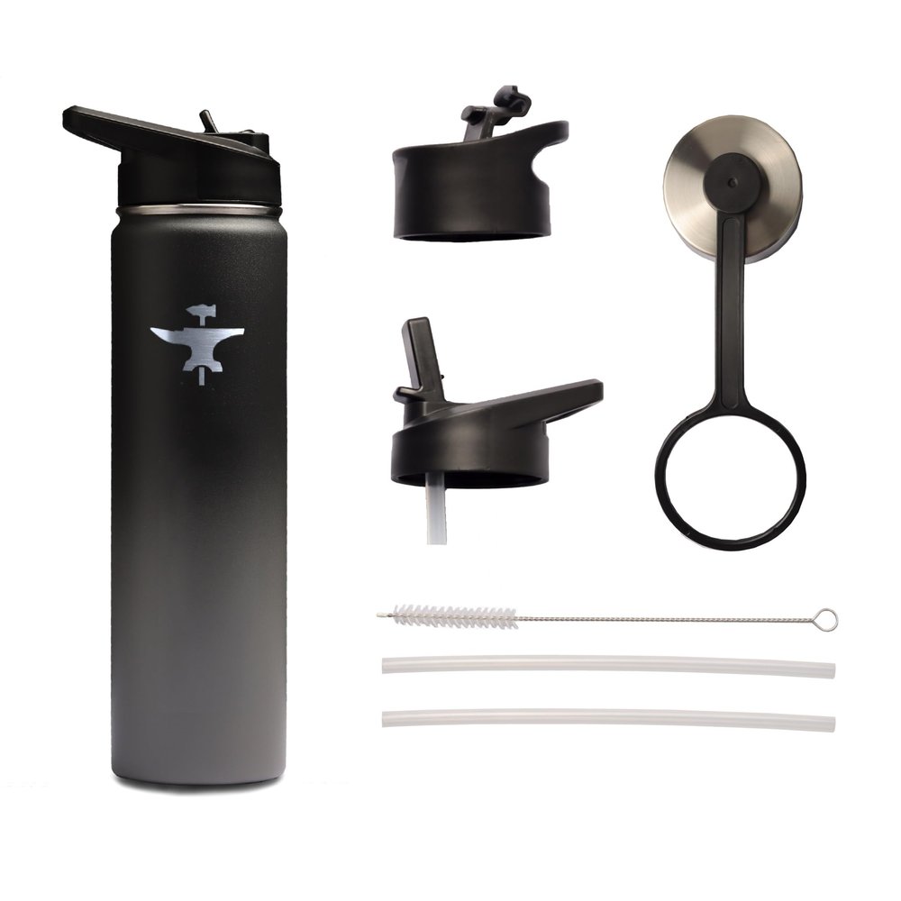 BodyForge Sports Water Bottle - 22oz, 3 Lids & Straw Lid, Leak Proof Stainless Steel Gym & Sport Bottles for Men, Women & Kids - Double Walled, Insulated Thermos, Metal Canteen