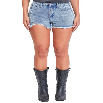 YMI Women's Dream High Rise Shorts with Frayed Hem, Light Blue Rips, 07