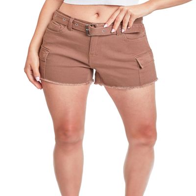 YMI Womens High Rise Belted Cargo Shorts, Brnie, 11