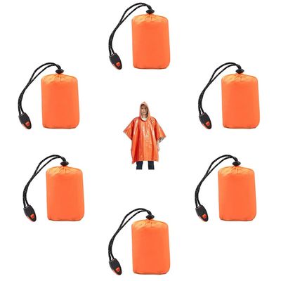 6Pcs Emergency Rain Poncho, Waterproof Foldable Compact Survival Blanket Poncho Kit with Carry Bag and Whistle, Keep You Dry and Warmth, for Survival Camping Extreme Weather