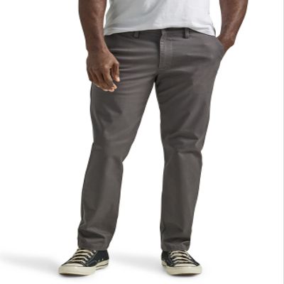 Lee Men's Flat Front Slim Straight Pant, Charcoal, 34W x 30L
